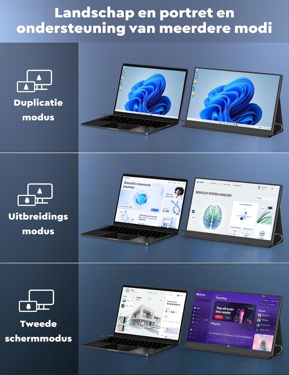 Draagbare Monitor - Extern Scherm - Werk en Gaming - 4K UHD IPS - 17.3 Inch - Zwart thumbnail 4