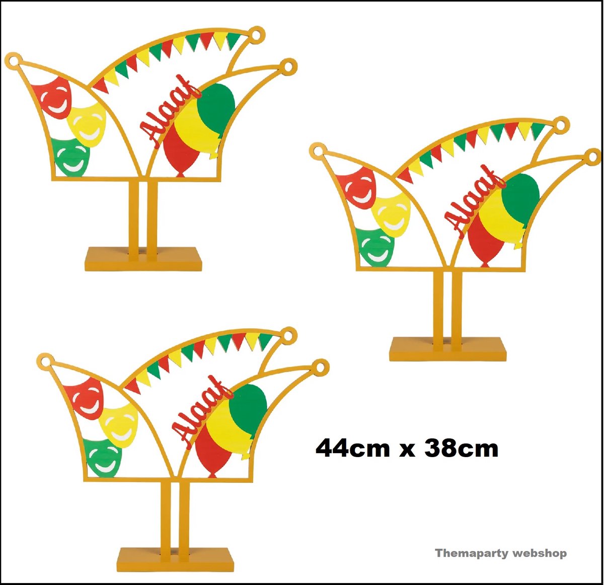 3x Prinsensteek met tekst Alaaf - rood/geel/groen - hout - 44cm x 38cm