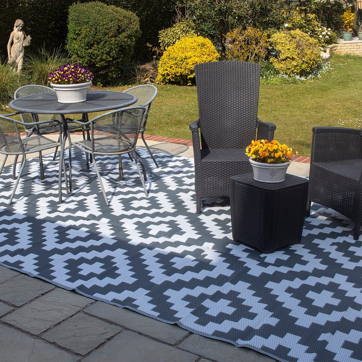 Solidchoice - Geometrisch Buitentapijt voor Patio, 3.6m x 2.7m, Grijs