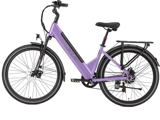 BEKUP Elektrische Fiets 26 inch - Tot 75 km - 36V 14,5Ah Uitneembare Accu - Shimano 7 Versnellingen - Schijfremmen - Lage Instap - Paars — afbeelding 2