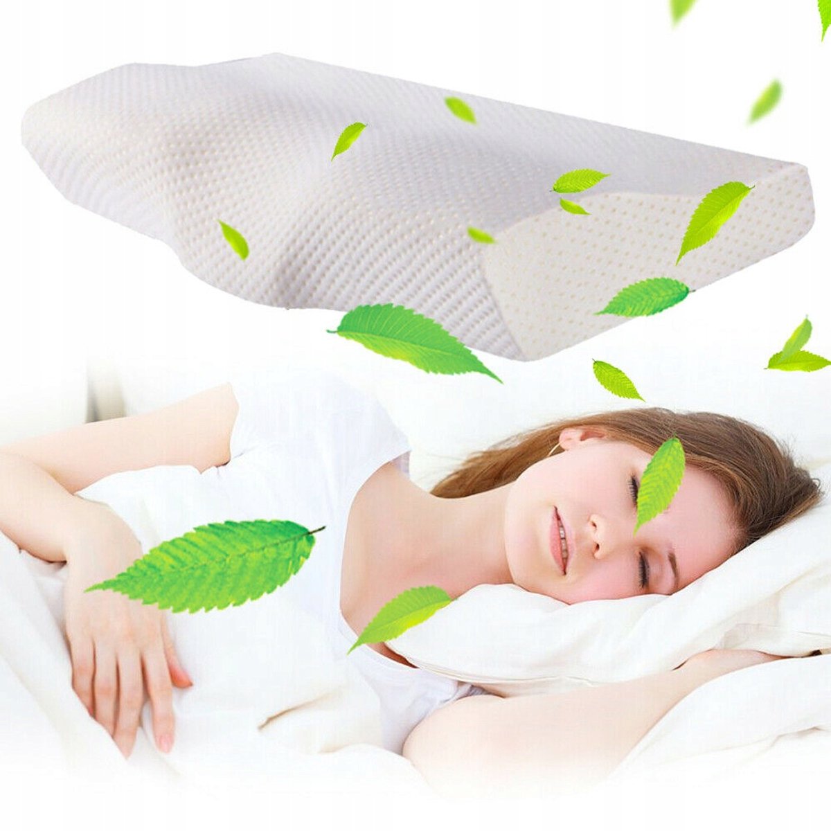 Ergonomisch Hoofdkussen van Memory Foam - Neksteunkussen - Vlinderkussen - Orthopedisch Nekkussen - Verlicht Nekpijn & Spanning - Afneembare Hoes - Traagschuim - 50x30 cm - Voor Rug & Zij & Buikslapers - Wit
