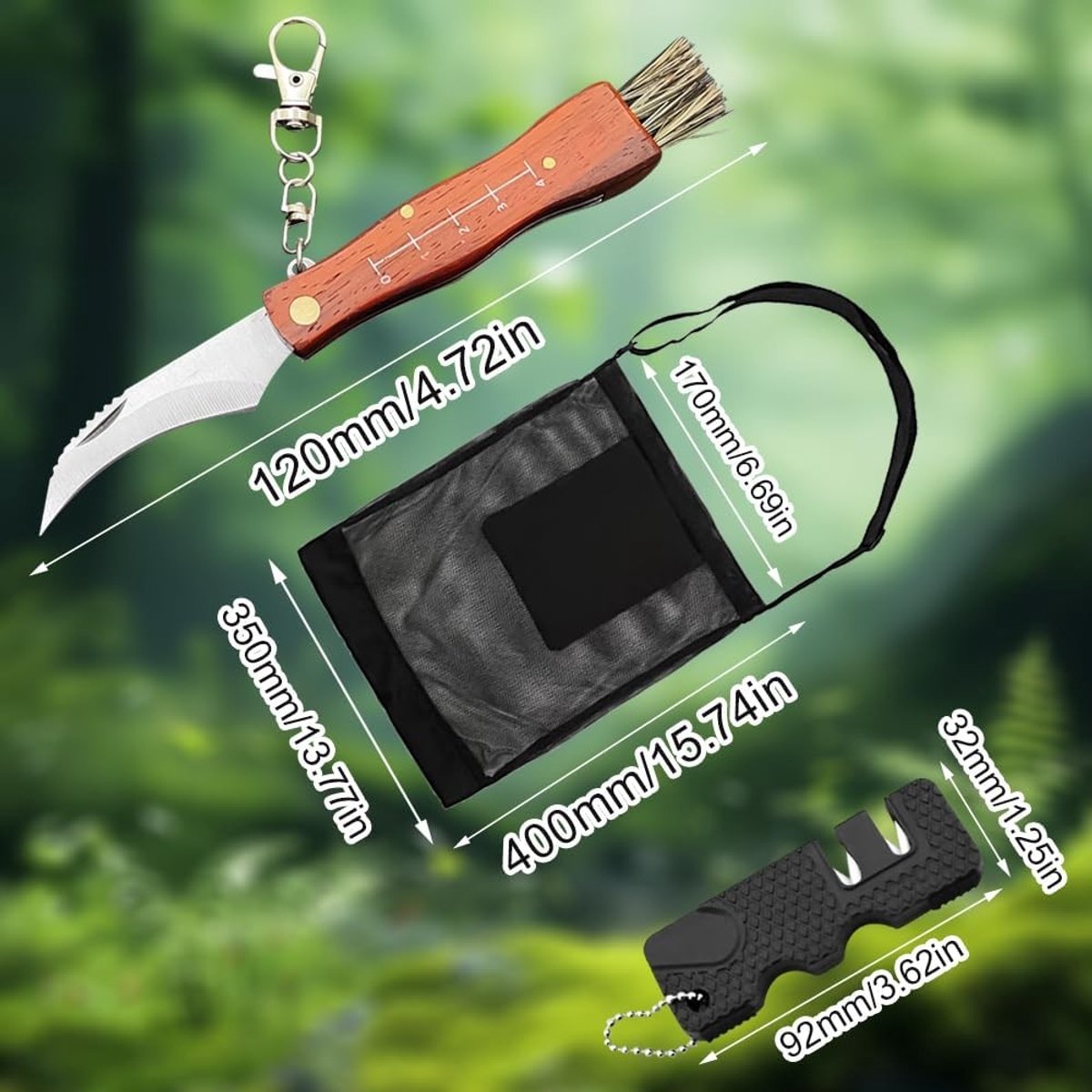 Mushroom Picking Set met Borstel, Vouwmes en Mes slijper – Perfecte Cadeau voor Paddestoelen Plukkers en Natuurliefhebbers