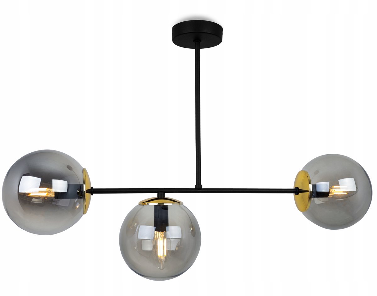 Hanglamp met Glazen Bollen, 3xE14, Zwart/Goud/Grijs