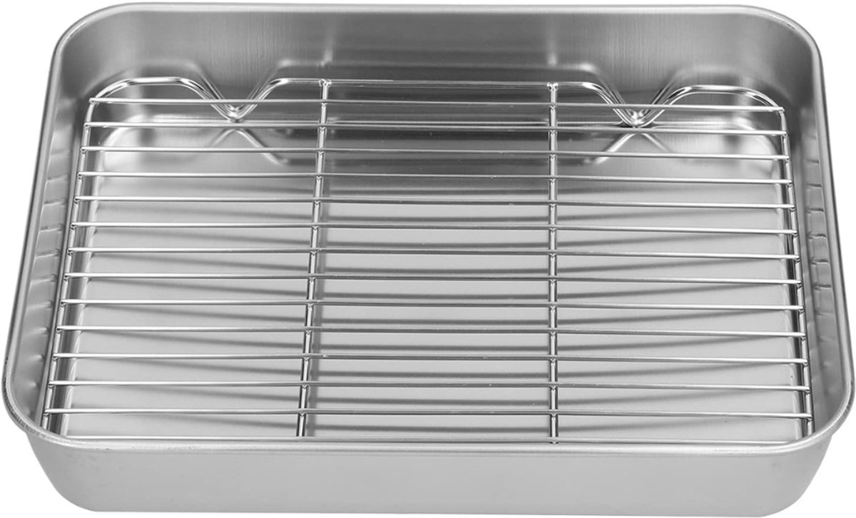 DYVNS® Braadslede - Ovenschaal RVS - Met Afkoelrooster - Braadpan Voor Ovengerechten