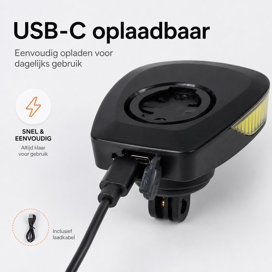 Fietslamp Daglicht USB-C Oplaadbaar - Garmin Ready & Wahoo Compatible - Fietscomputer Mount Zichtbaarheidslicht voor Wielrennen en Gravel - Zwart — afbeelding 3