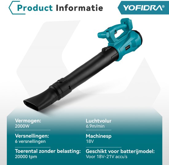 Yofidra Accu Bladblazer - 335 km/u Draadloze Blazer - Handblazer - met 2x 4.0Ah accu‘s - 6 versnellingen - voor tuin, bladeren, stof en sneeuw van Yofidra — afbeelding 2