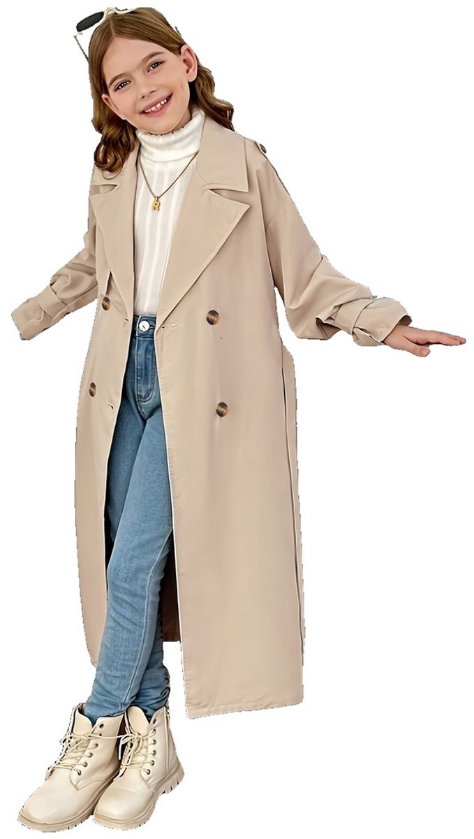 Currero Mantel Meisjes Tussenmantel Meisje Winter Jas Mantelpakje Trenchcoat Overjas Overcoat Winterjas 13-14 Jaar Beige