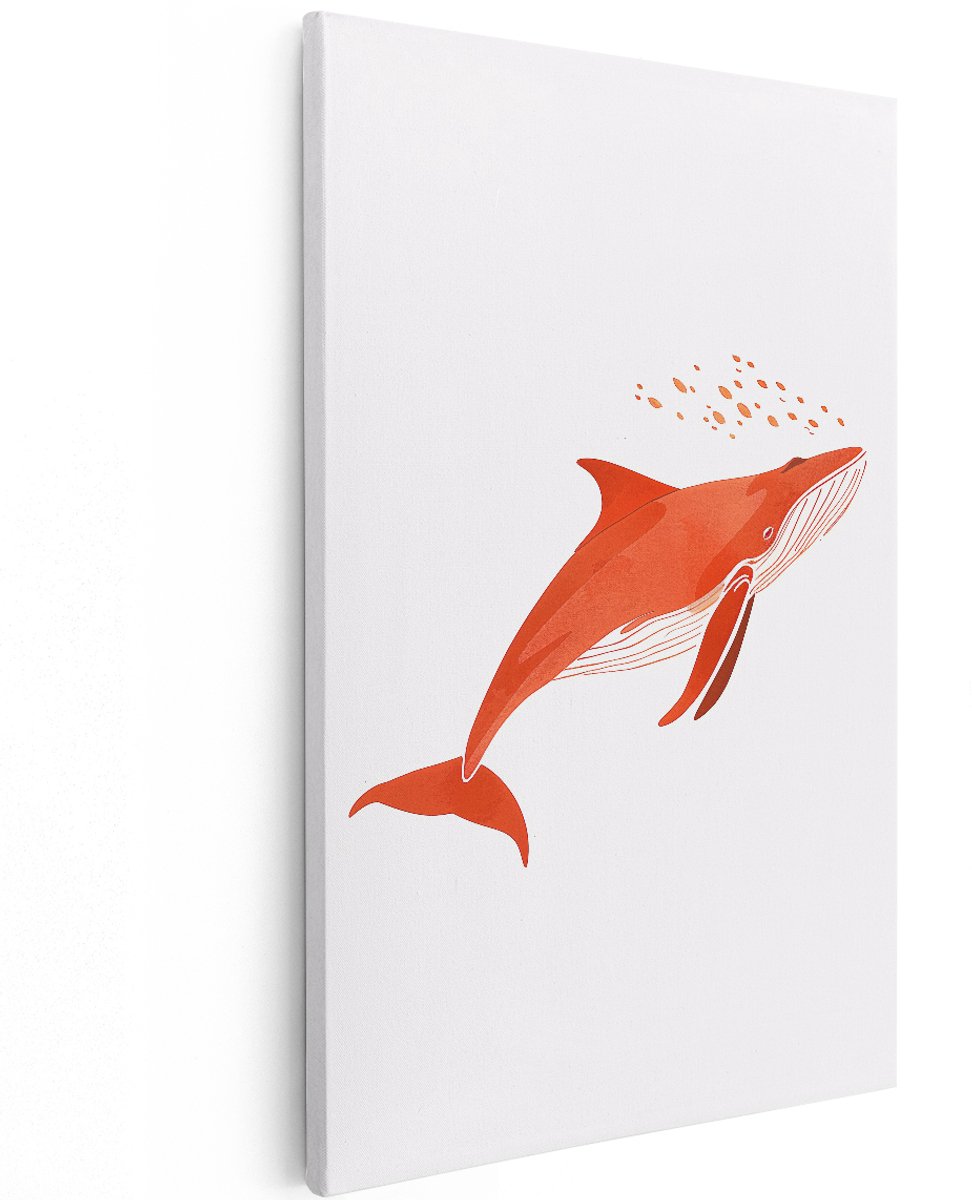 Artaza Canvas Schilderij Walvis - 100x150 cm - Groot - Wanddecoratie Kinderkamer - Muurdecoratie Babykamer Dieren - Decoratie Oranje