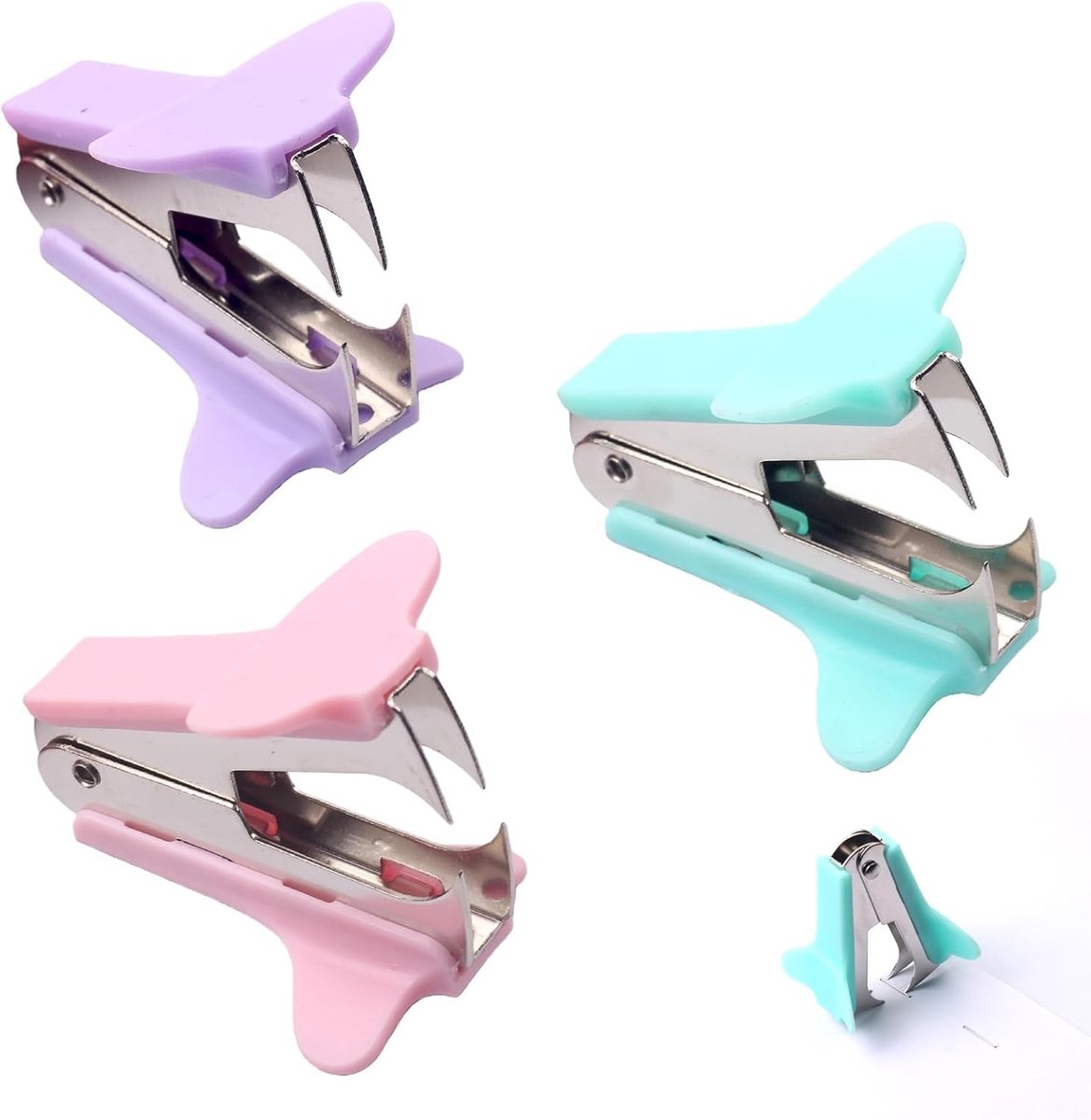 Set van 3 Mini Nietjes Verwijderaars en Nietmachine met Metalen en Plastic Behuizing voor Kantoor, School en Thuisgebruik