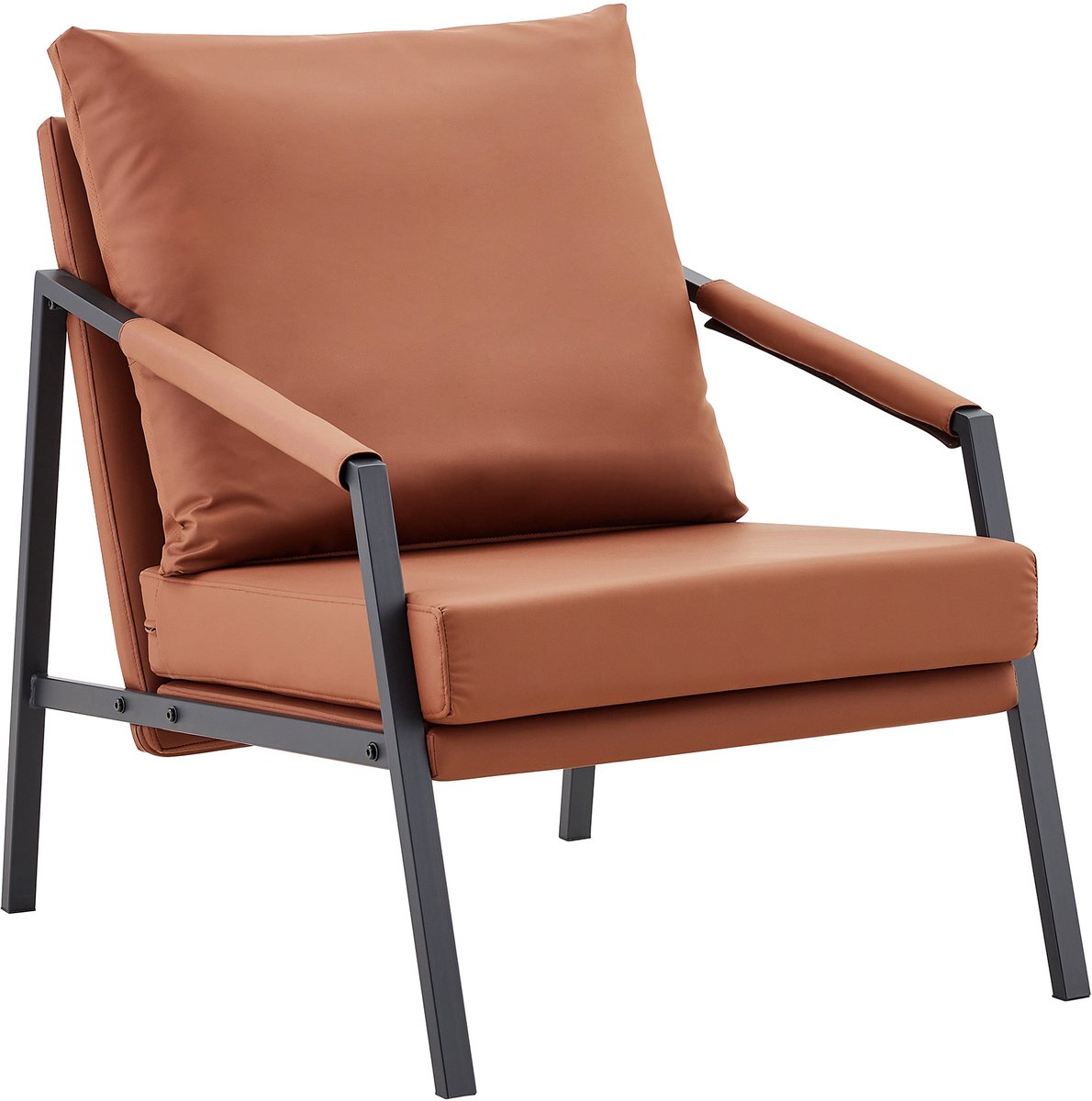 MUVANO Bruine Kunstleren Fauteuil - Industriële Leesstoel - Moderne Accentstoel - 91,5x68x32,5cm - Ergonomisch Zitten - Fauteuil Voor Woonkamer Bruin W3731P433751