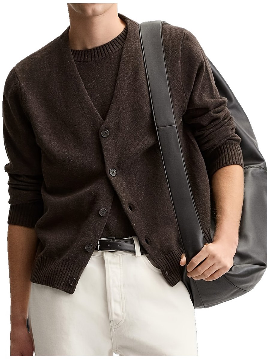 Currero Cardigan Heren Vest Mannen Met Knopen Volwassenen Warm Gebreid Vest Donkerbruin