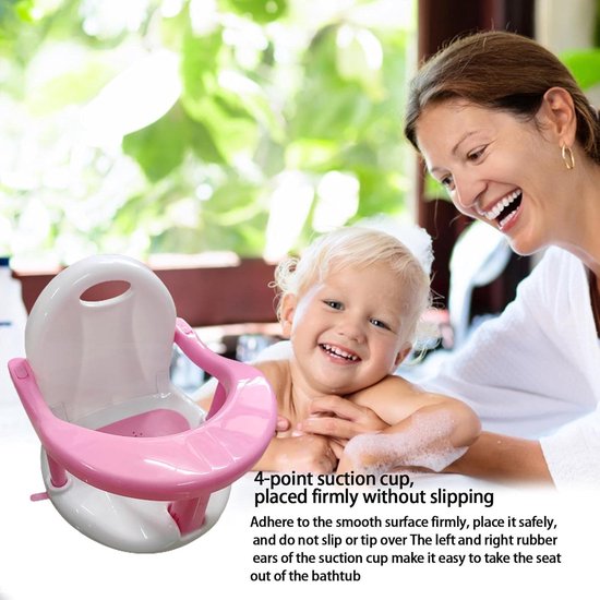 Baby badzitje - Babydouche stoel - Veilig badderen - Antislip zuignappen - 32 x 32 x 28 cm - Wit roze — afbeelding 4