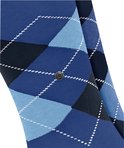 Blauwe sokken met ruitpatroon in verschillende blauwtinten en witte stikseldetails. Met klein zilverkleurig merkembleem.