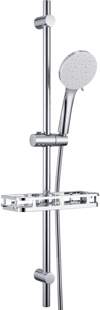 Auralum Max Glijstangset - Doucheset Met Handdouche - 90 cm Glijstang - Inclusief Doucheplank - Douchekop Ø 12 cm - 6 Standen - Doucheslang 150 cm - Chroom&Wit