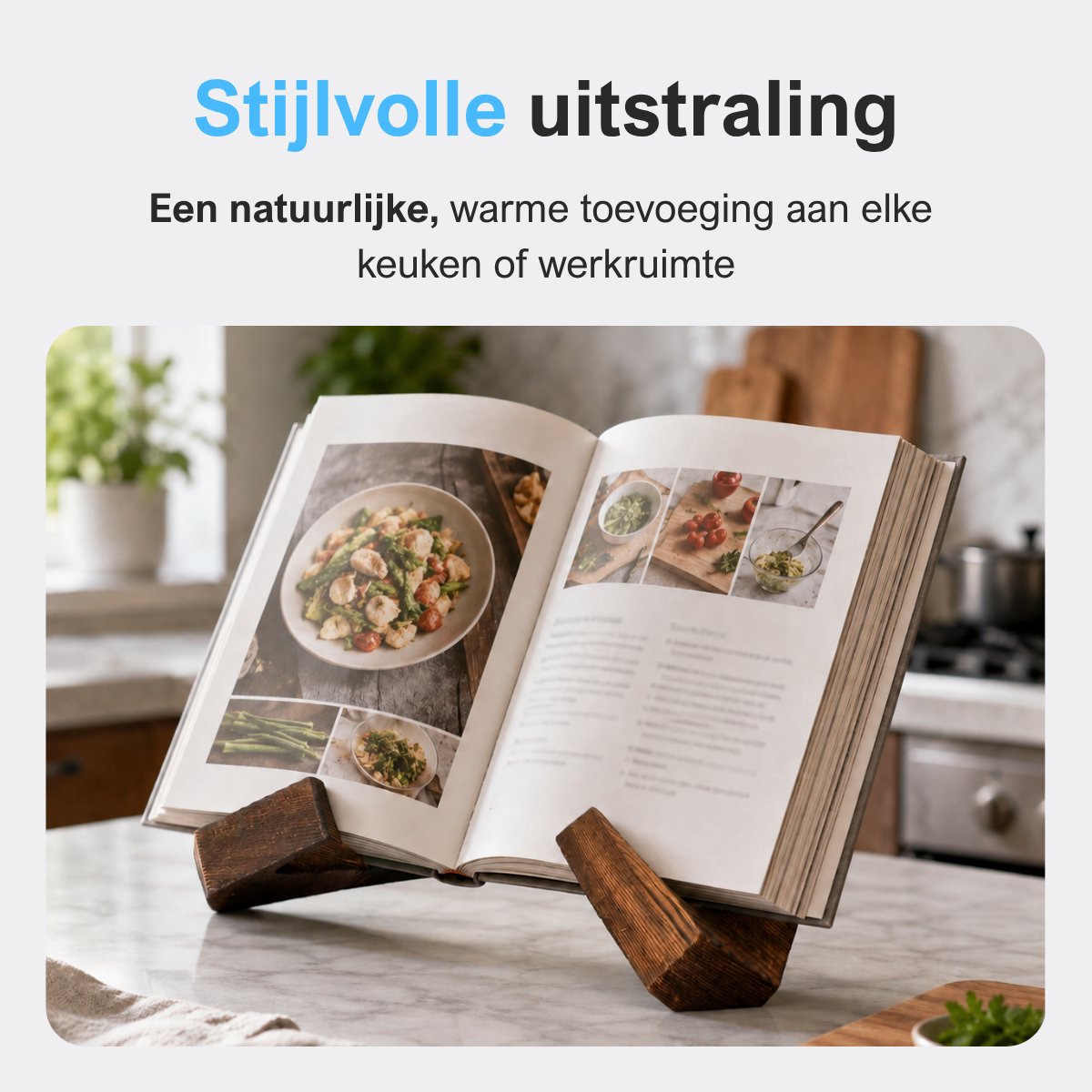 MasonPro Boekenstandaard Hout - Kookboek Standaard - Kookboekhouder - Tablet Standaard - Boeken Houder - Boekhouder - Boekensteun - Leesstandaard - Antislip - 16x21CM — cadeau in Kookcadeaus - foto 3