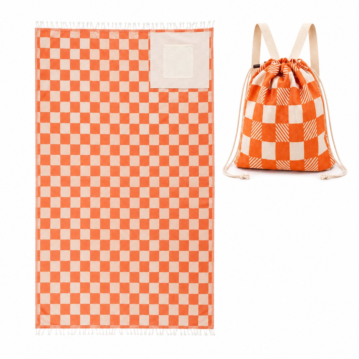 Home & Marker - Omvormbaar 2-in-1 Strandlaken Rugzak - Sneldrogende Strandhanddoek met StealthGuard Ritsvak - Compact Opvouwbaar voor Strand, Zwembad & Vakantie - Oranje - BAGTOW