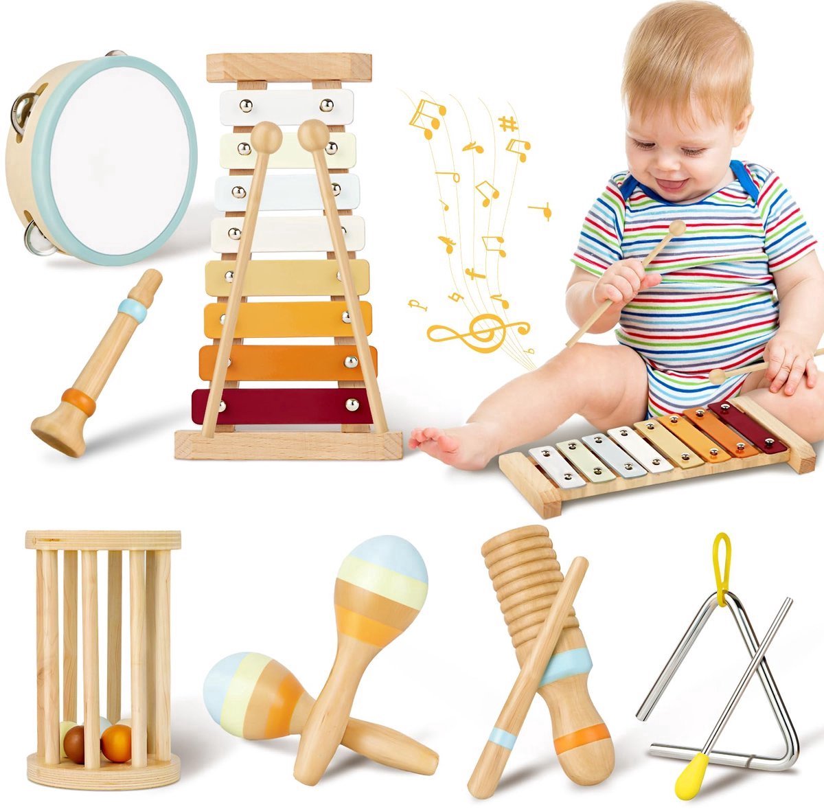 casalora® - Muziekinstrumenten voor kinderen - Percussie kinderinstrumentenset voor baby's - Muziek speelgoed - Verjaardagscadeau voor kinderen van 1-3 jaar - Montessori Speelgoed - Houten Peuterspeelgoed - muziek spelletjes