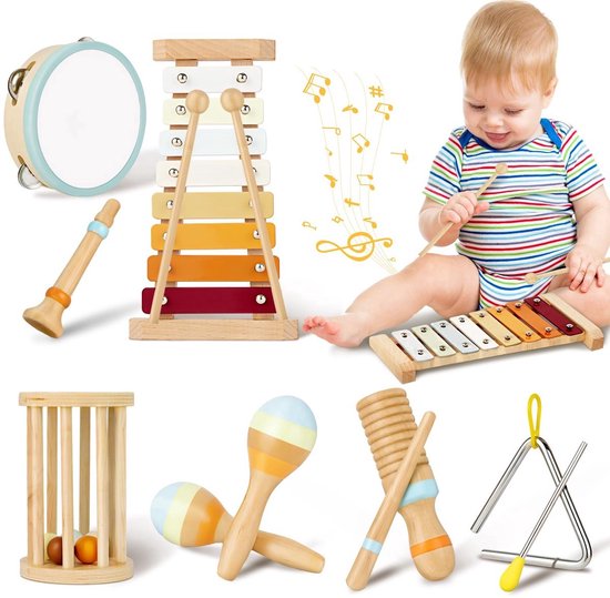 casalora® - Muziekinstrumenten voor kinderen - Percussie kinderinstrumentenset voor baby's - Muziek speelgoed - Verjaardagscadeau voor kinderen van 1-3 jaar - Montessori Speelgoed - Houten Peuterspeelgoed - muziek spelletjes