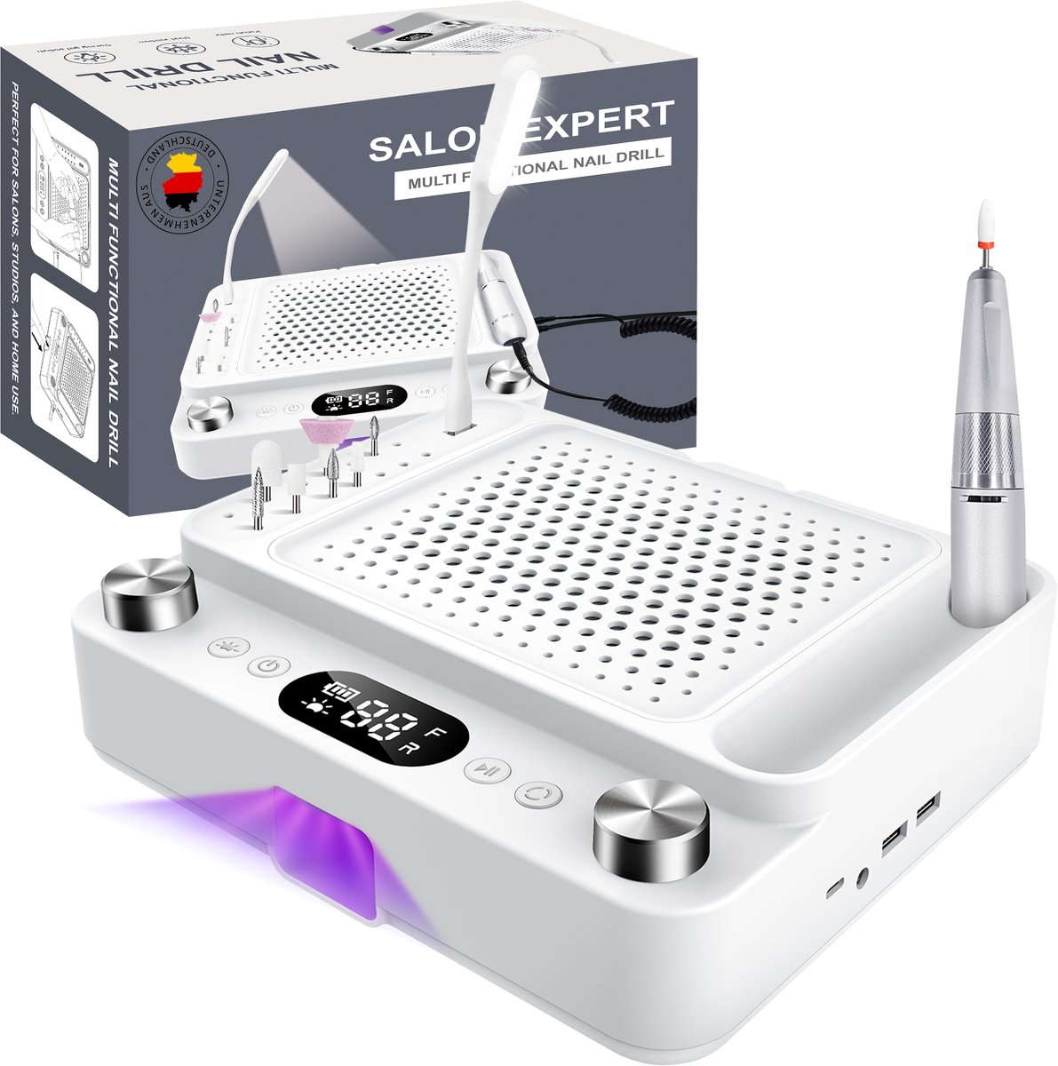 FOSMET 3-in-1 Manicure-en pedicureapparaat - Elektrische nagelvijl - Stofafzuiging & UV/LED-Lamp - Nagelfrees - 80W Afzuiging - 96W UV LED -