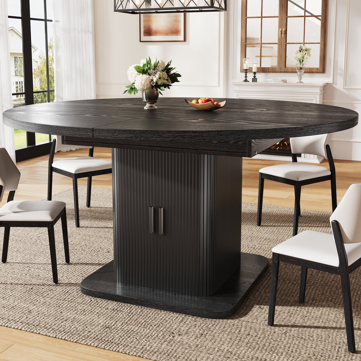 VVBV Eettafel 110-149,8 cm - Uitschuifbaar, Compact Design, Opbergruimte - Zwart