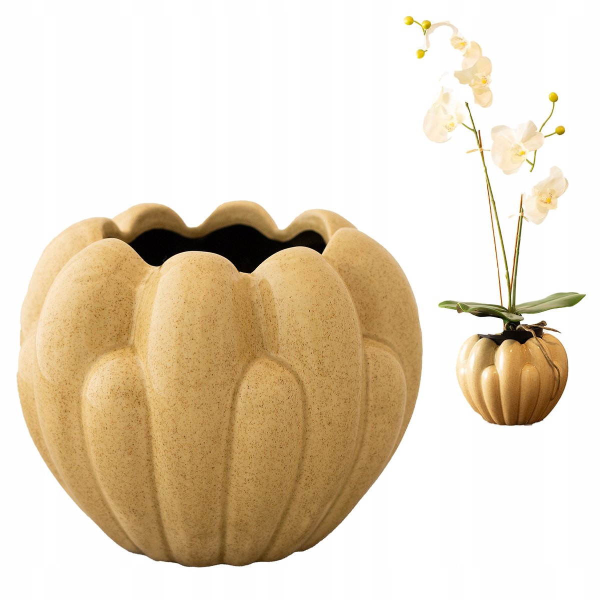 Merkloze Beige Keramische Bloempot - Glanzend, Rond 14cm