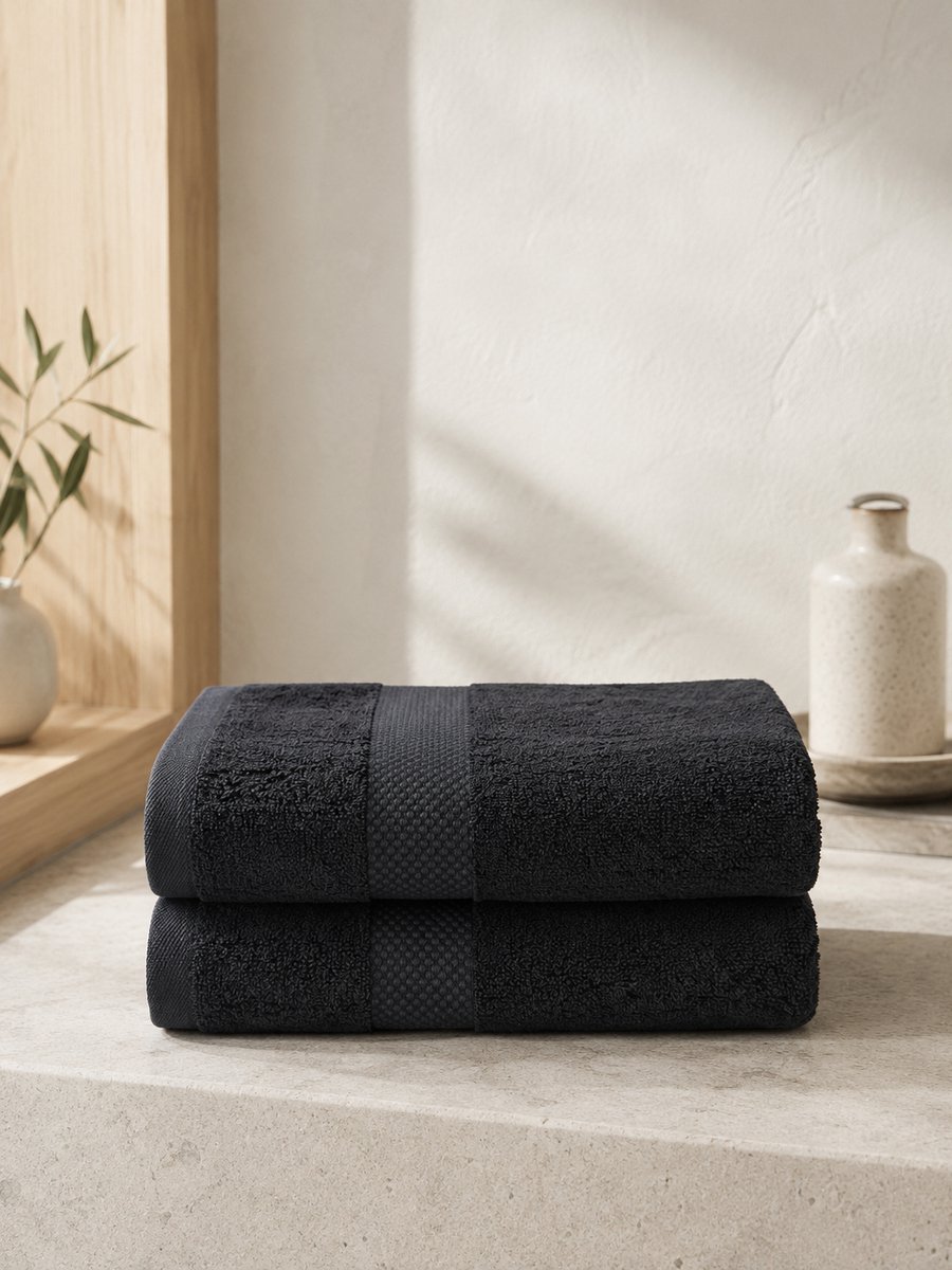 The Linen Room Handdoeken – 50 x 100 cm – Set van 2 – 100% Katoen – 650 GSM Dubbelgetwijnd 20/2 Garen – OEKO-TEX® – Extra Zacht & Hoog Absorberend – Antraciet
