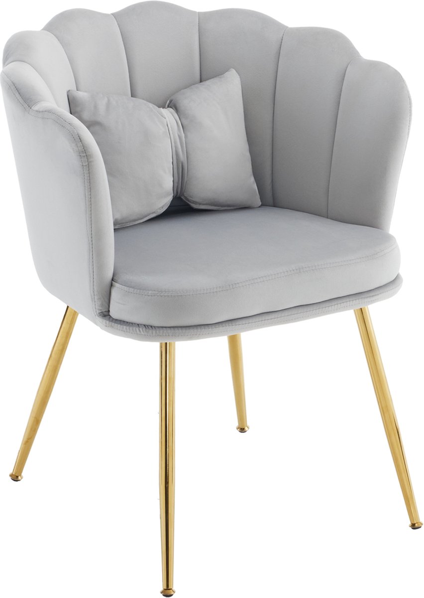 MUVANO Moderne woonkamerstoel - Grijze fluwelen fauteuil - Met bloemblad rugleuning - Vlinderkussen - 63x58x77 cm - Ontspannen - Woonkamer Grijs