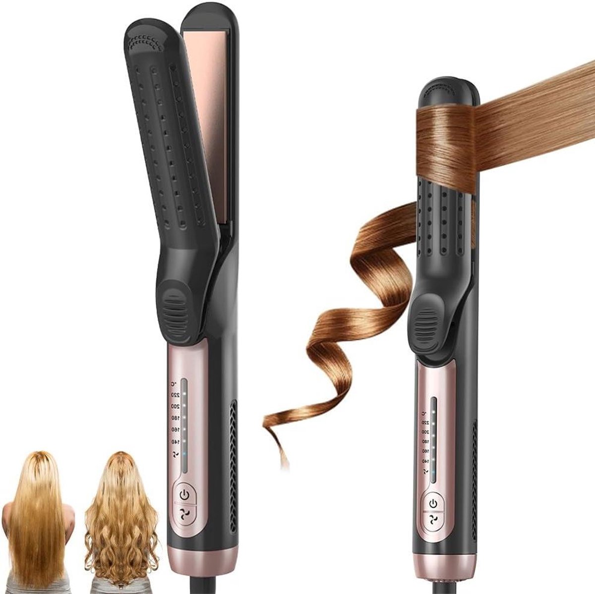 Haar Krultang - Haarstyler Golvend - Snel Haar Modelleren - 2-in-1 Luchtfunctie - 33 cm - Mat Zwart