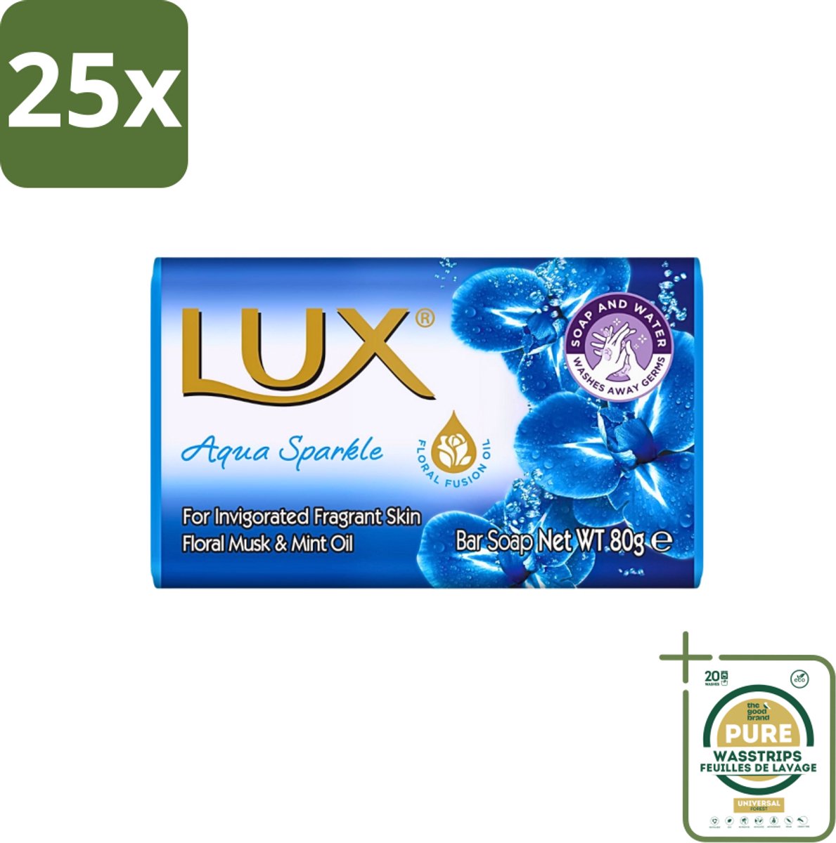 25 x Lux - Zeep - Aqua Sparkle - Hydraterend - Verkwikkende Geur - 80 g - Grootverpakking - Zeep - Hydraterende Zeep - Verkwikkende Geur - Zeep Met Aromatische Oliën - Zeep Met Lotus-extract