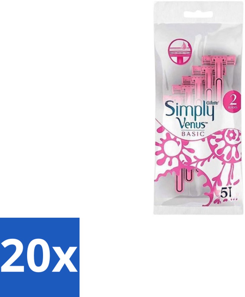 20 x Gillette Simply Venus – Wegwerpscheermesjes – Basic – 5 mesjes - Scheermesje Vrouw - Scheermesje Voor Vrouwen - Wegwerpscheermesje - Scheermesje Basic - Gillette Venus