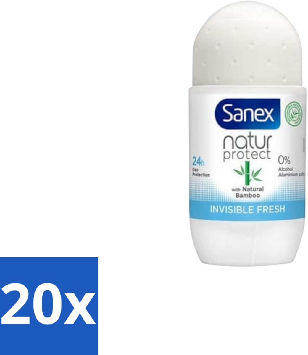 20 x Sanex – Deo Roll-on – Bamboo Invisible Fresh – 50 ml - Bamboo Deodorant - Onzichtbare Deodorant - Deodorant Roll-on - Frisheid - Kledingbescherming