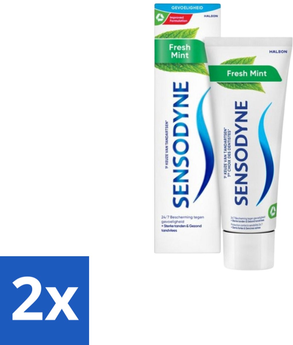2 x Sensodyne Tandpasta Fresh Mint 75 ml - Gevoelige Tanden - Tandpasta - Frisse Adem - Mondhygiëne - Gevoeligheid