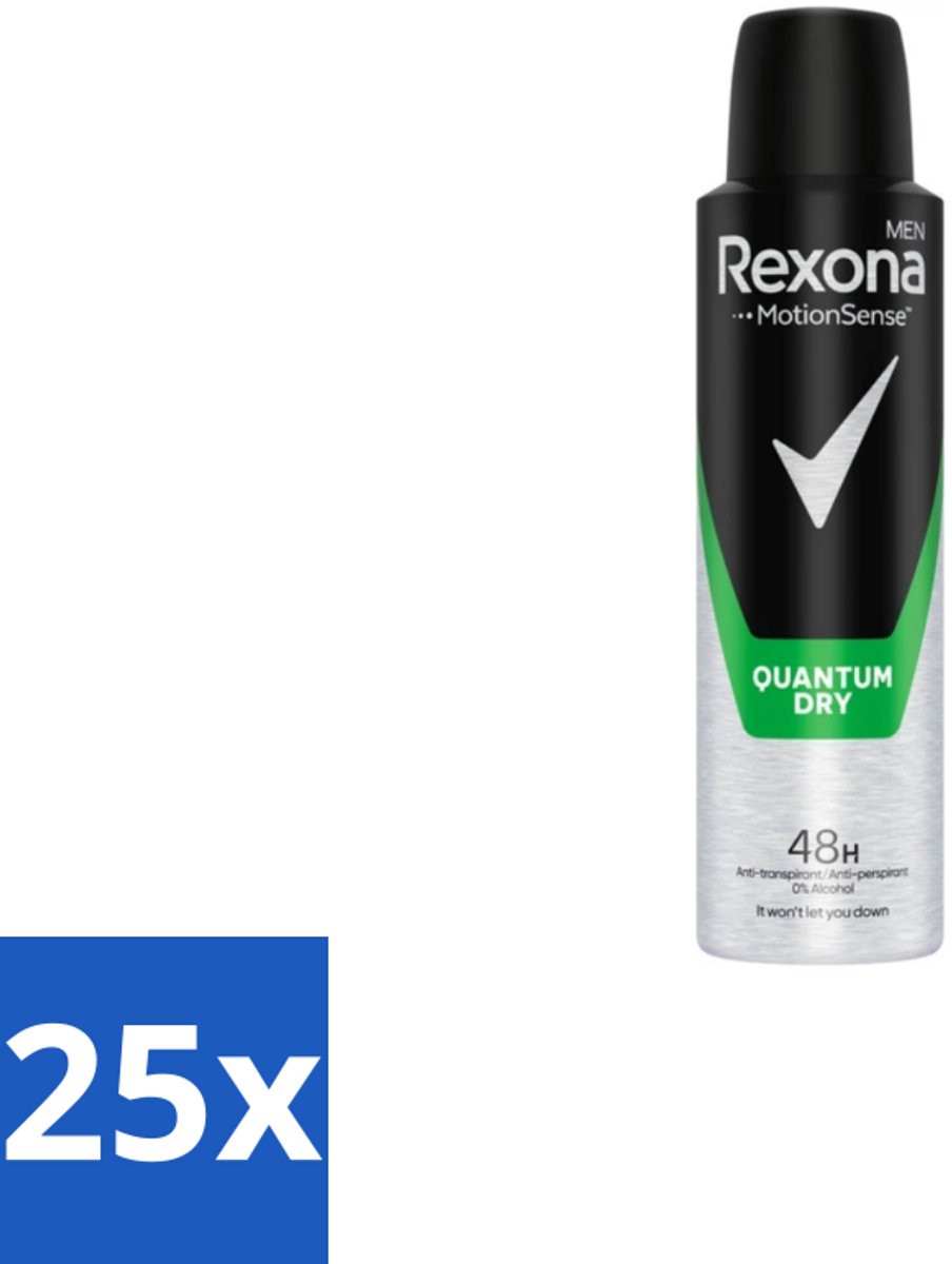 25 x Rexona Men – Deodorant Spray – Quantum Dry – 150 ml - Deodorant Spray - Zweetbescherming - Frisheid - Motion Sense - Mannelijke Geur