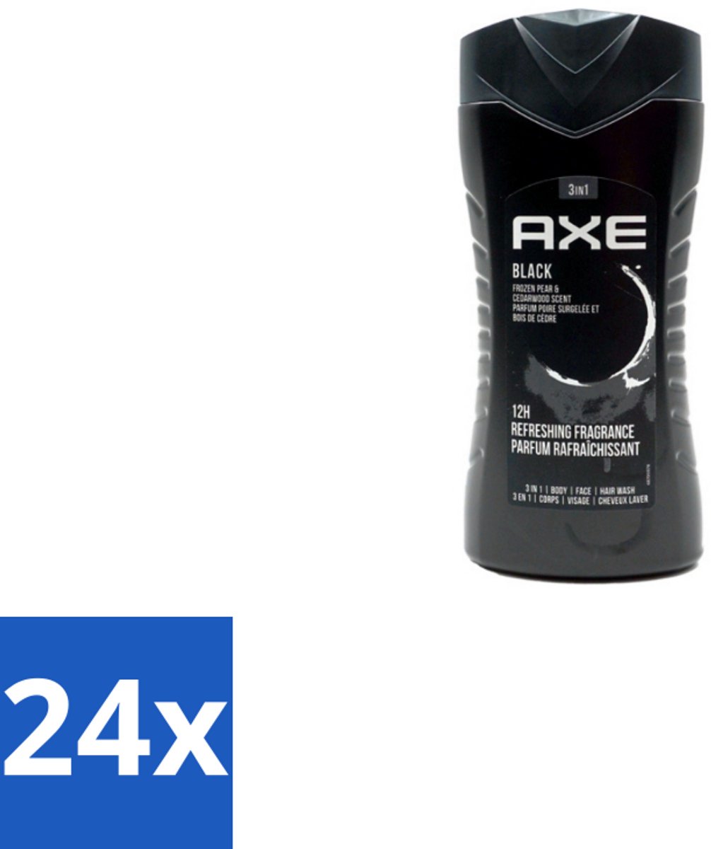 24 x Axe – Douchegel – Black – Houtachtig & Fris - 250 ml - Douchegel - Frisheid - Mannelijke Geur - Cederhout - Peer