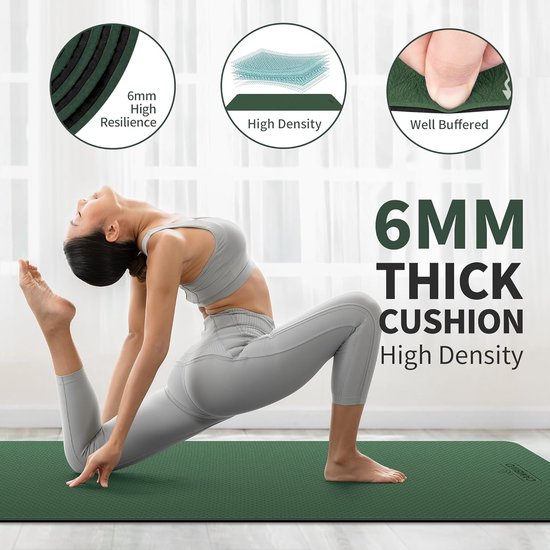 Yogamat Extra Breed - Fitnessmat Antislip - Thuis Sporten - Scheurvast Dubbellaags - 213 x 81 cm - Groen Zwart van Yogamat — afbeelding 2
