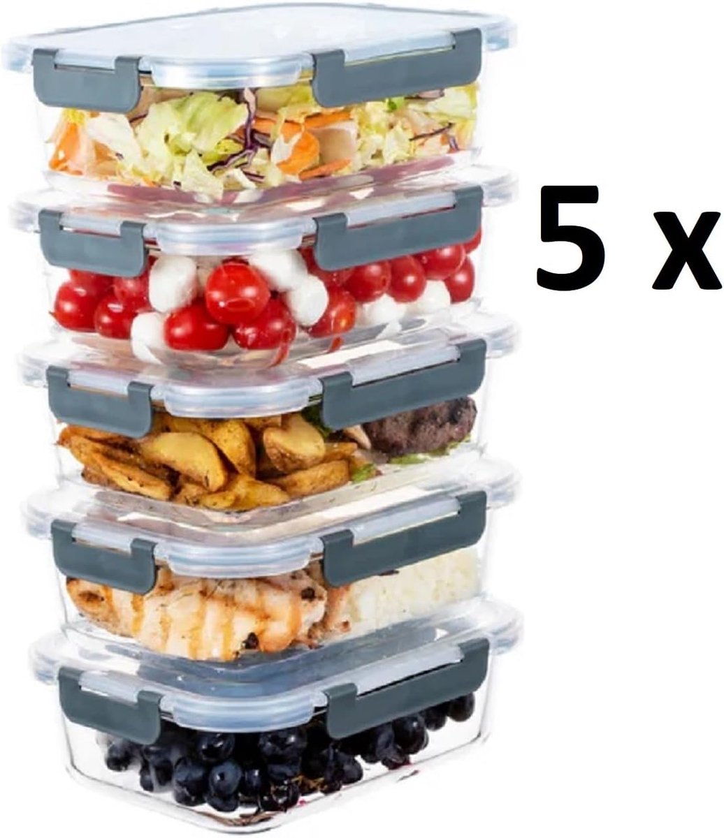 Glazen Verscontainers Set - Bakjes met deksel - Voedsel bewaren - Hittebestendig borosilicaatglas - 5x 370 ml - Transparant — cadeau in Cadeau-ideeën - foto 5
