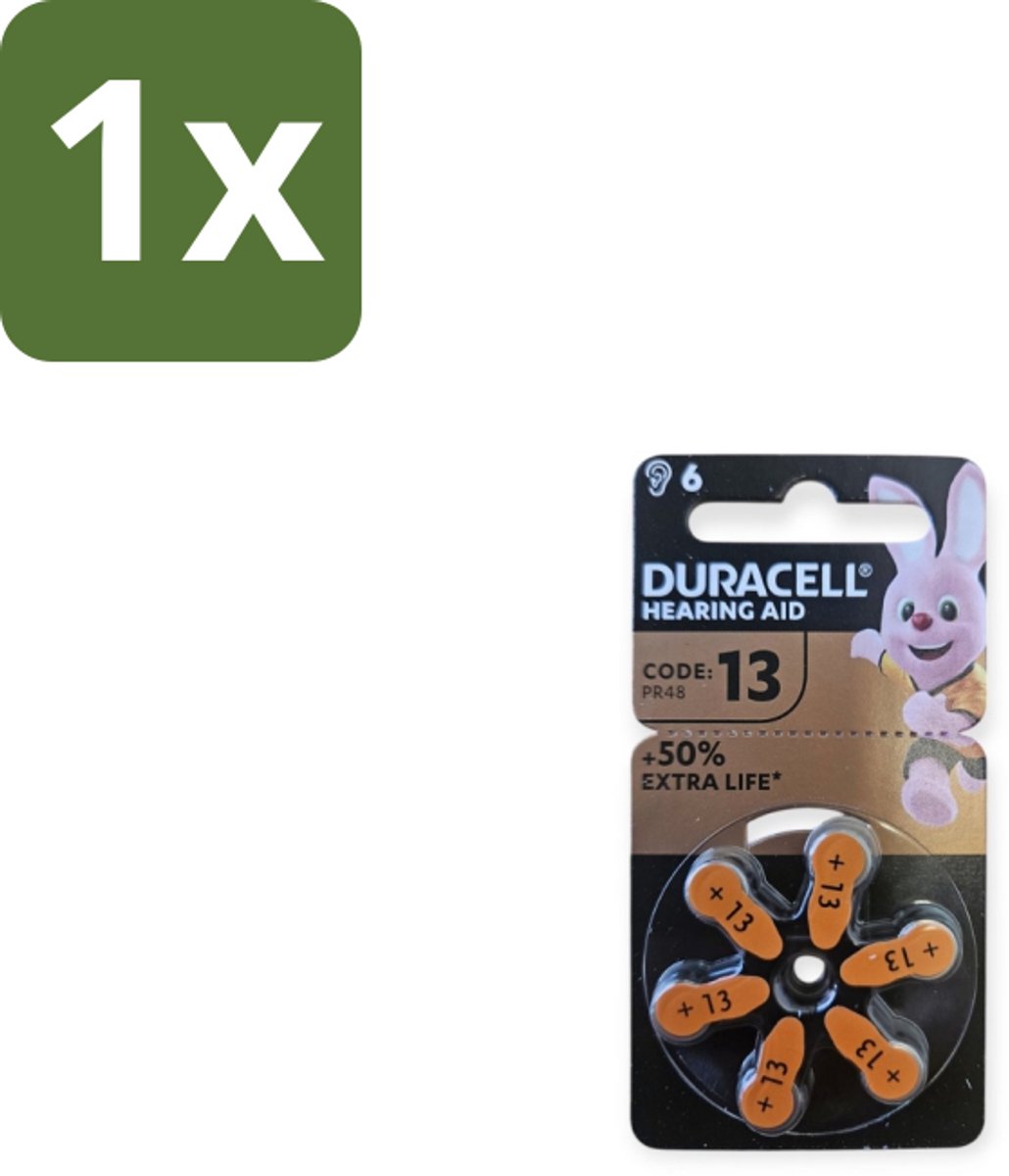 1 x Duracell Gehoorapparaat Batterijen 13 6 stuks per verpakking - Gehorenapparaten Batterijen - Gehoorapparaten Batterijen Type 13 - Zink-lucht Batterijen - Gehoorapparaten Batterijen 6 Stuks - Betrouwbare Batterijen