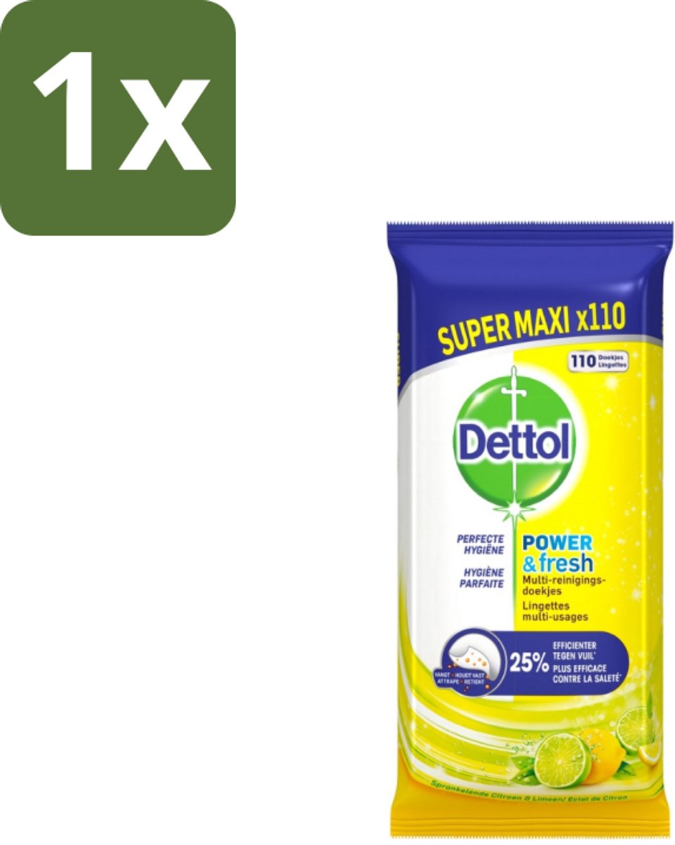 1 x Dettol – Multi Reinigingsdoekjes – Citroen – 110 Doekjes - Schoonmaken - Hygiëne - Reinigingsdoek - Citroengeur - Bacteriën