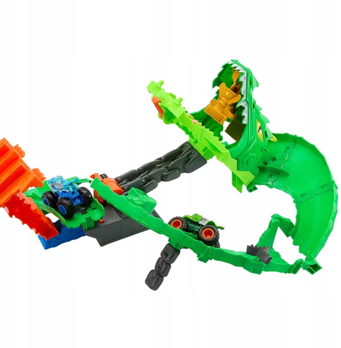 Hot Wheels Monstertrucks - Haaien vs. Dino's Draak Vernietiging Speelset en 2 Speelgoedtrucks — cadeau in Spellen & Speelgoed - foto 7