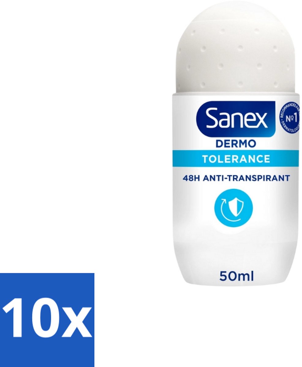 10 x Sanex – Deo Roll-on – Dermo Tolerance – 50 ml - Gevoelige Huid - Intolerante Huid - Hypoallergene Deodorant - Huidverdraagzaamheid - Geurcontrole