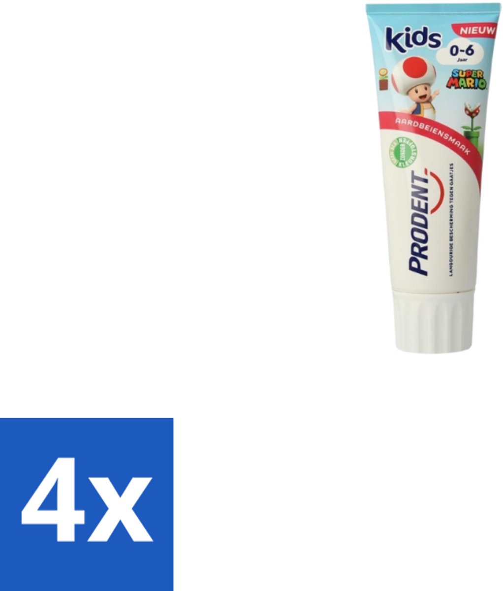4 x Prodent – Tandpasta – Kids 0–6 Jaar – 75 ml - Kinder Tandpasta - Melktanden - Gaatjes Voorkomen - Kinder Mondhygiëne - Super Mario