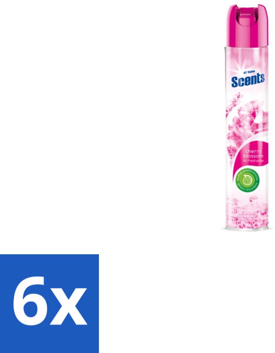 6 x At Home – Luchtverfrisser Spray – Cherry Blossom – Fris Bloemig - 400 ml - Luchtverfrisser - Kersenbloesemgeur - Frisse Geur - Geurneutraliseren - Luchtverfrisser Cherry Blossom