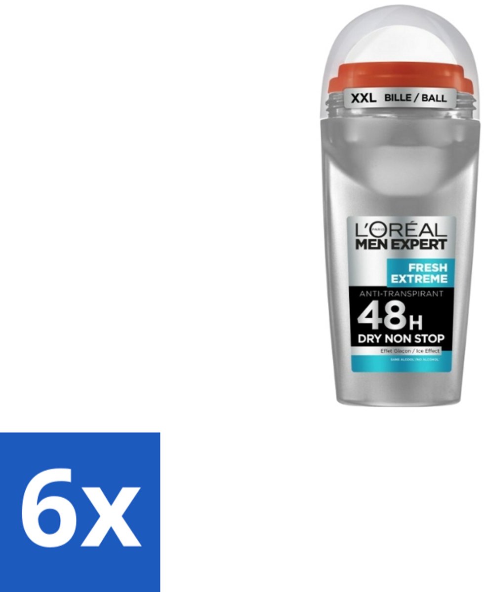 6 x L'Oréal Men Expert Deodorant Roller Fresh Extreme 50 ml - Anti-transpirant - Zweetbestrijding - Frisheid - Ice-effect - Deodorant Roller