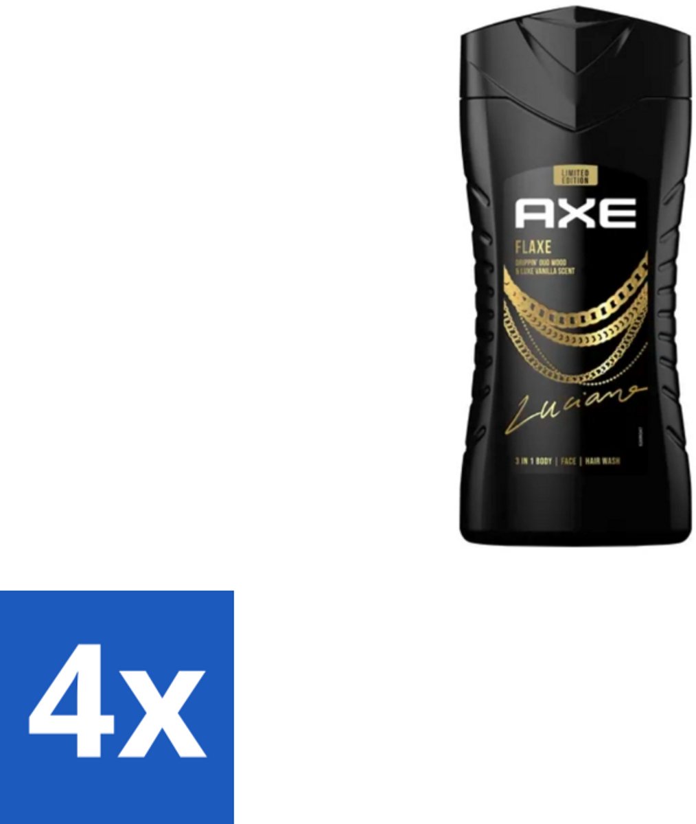 4 x Axe – Douchegel – Flaxe – 250 ml - Douchegel Voor Mannen - Frisse Geur - Reiniging Lichaam - Hydraatende Douchegel - Mannelijke Geur