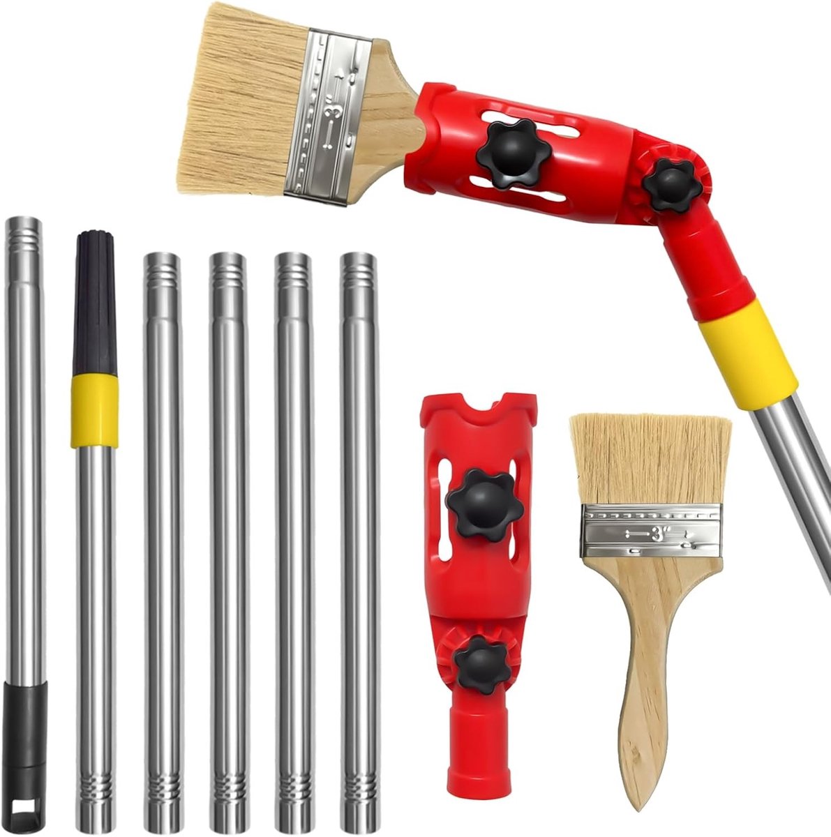 Multi-Angle Verfborstel Verlengstuk 1.7m - Uitschuifbare Verfroller met Borstel voor Muren, Plafonds en Hoeken, Ideaal voor Huishoudelijk Gebruik en Professionele Klussen
