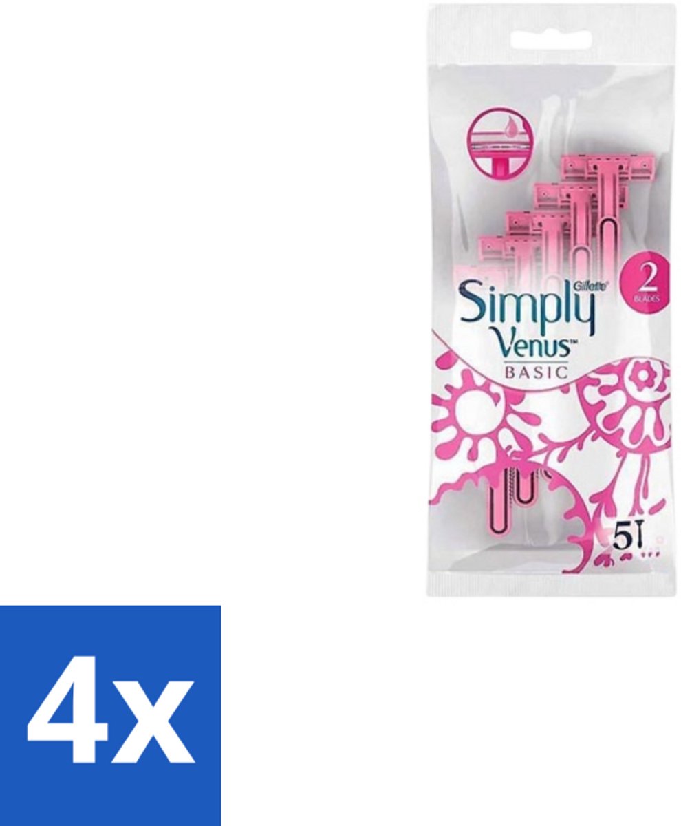 4 x Gillette Simply Venus – Wegwerpscheermesjes – Basic – 5 mesjes - Scheermesje Vrouw - Scheermesje Voor Vrouwen - Scheermesje Voor Benen - Scheermesje Voor Oksels - Scheermesje Dagelijks Gebruik