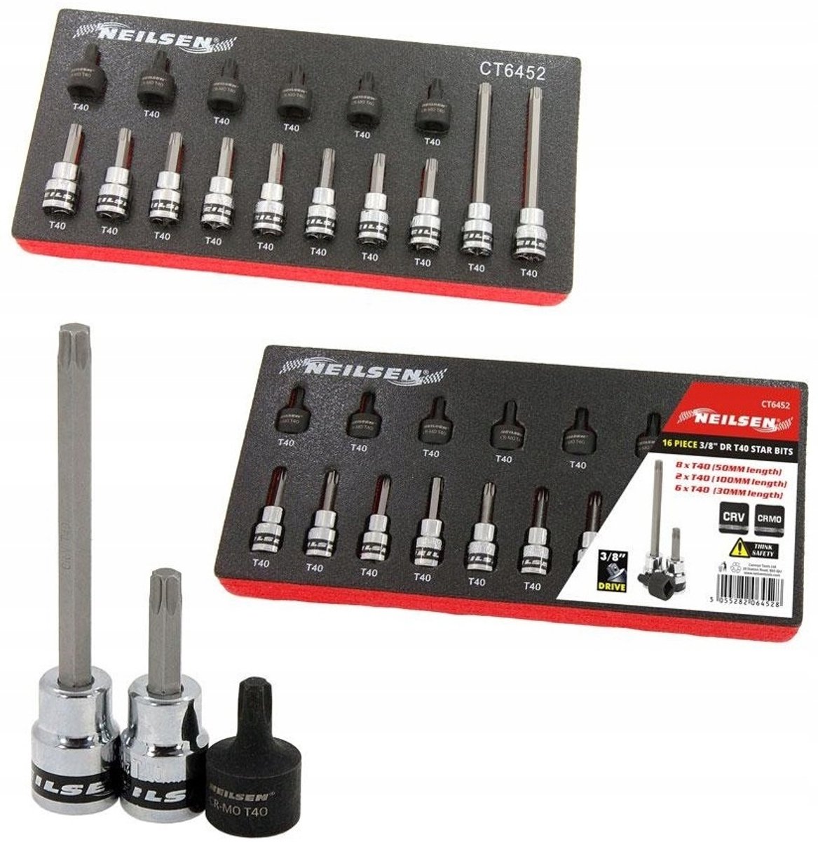 Torx Dopslagsleutel Set T40 3/8" 16 Delig 30-100mm CRV/CRMO