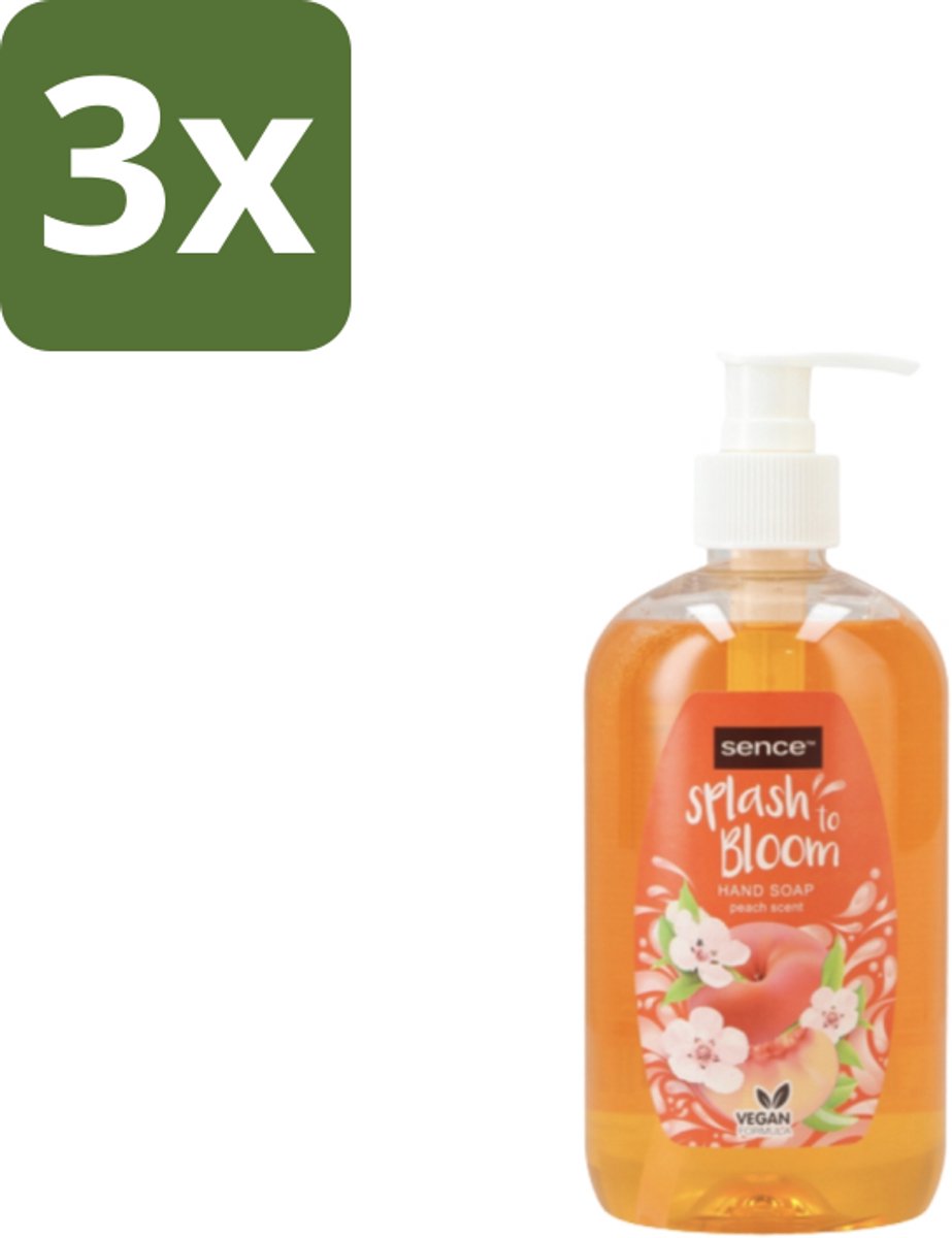 3 x Sence – Handzeep – Splash To Bloom Peach – 500 ml - Handzeep - Perzikgeur - Handen Reinigen - Zachte Handzeep - Handen Verzorgen