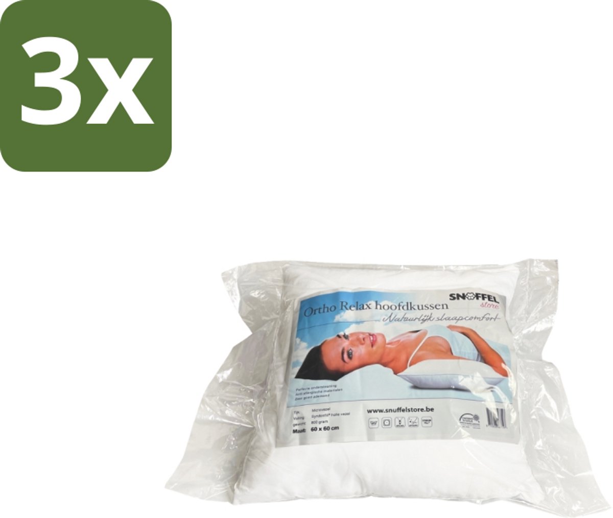 3 x Ortho Relax – Hoofdkussen – Luxe Hotelkwaliteit – Anti-Allergie 60 × 70 cm - Anti-snurk - Slaapcomfort - Nekondersteuning - Slaapomgeving - Hygiëne