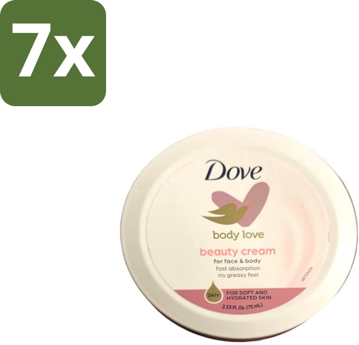 7 x Dove – Bodycrème – Beauty Cream – 75 ml - Bodycrème - Hydratatie - Huid Verzorging - Gezicht Verzorging - Handen Verzorging